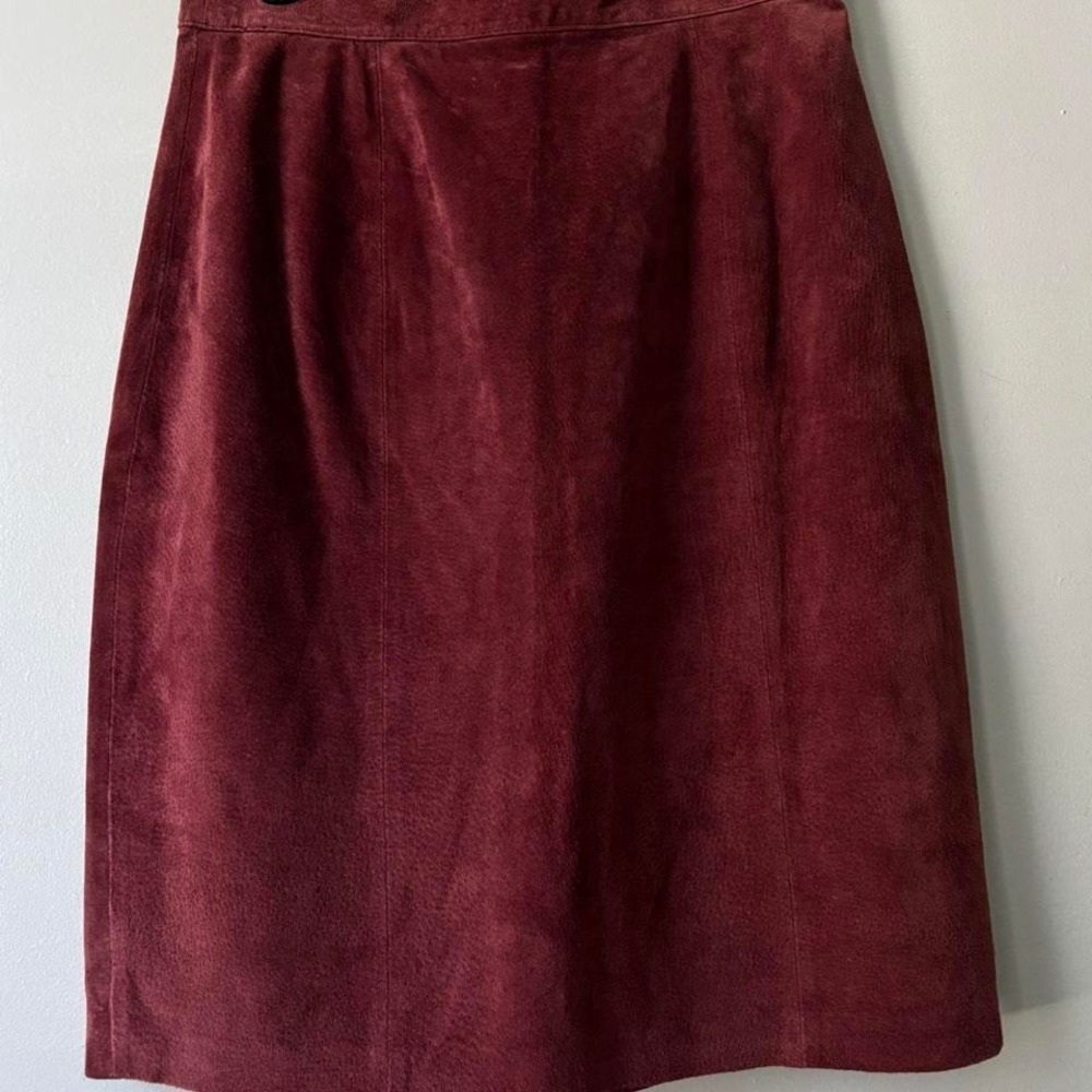 Vintage Burgundy Grunge Leather Preppy Suede Midi Skirt - XS - Small